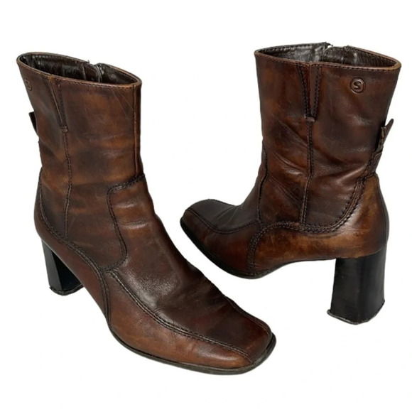 VINTAGE Y2K Spring Distressed Brown Leather Square Toe Over the Ankle Boots 36 - Picture 2 of 16